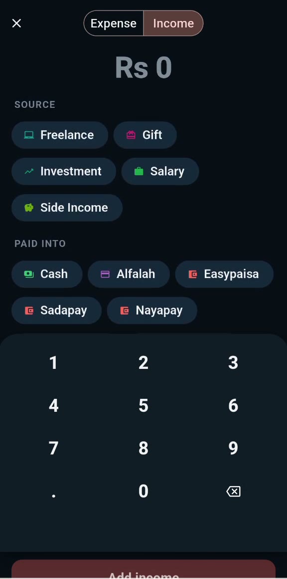 Adding a transaction in Qeemat.
